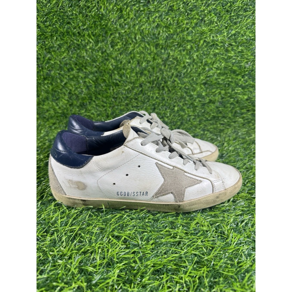 Golden Goose Superstar White Leather Sneakers Navy Heel Size 38 Mens Shoes